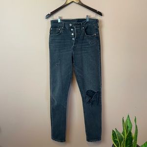 Levi’s Charcoal 501 Jeans with Ripped Knee